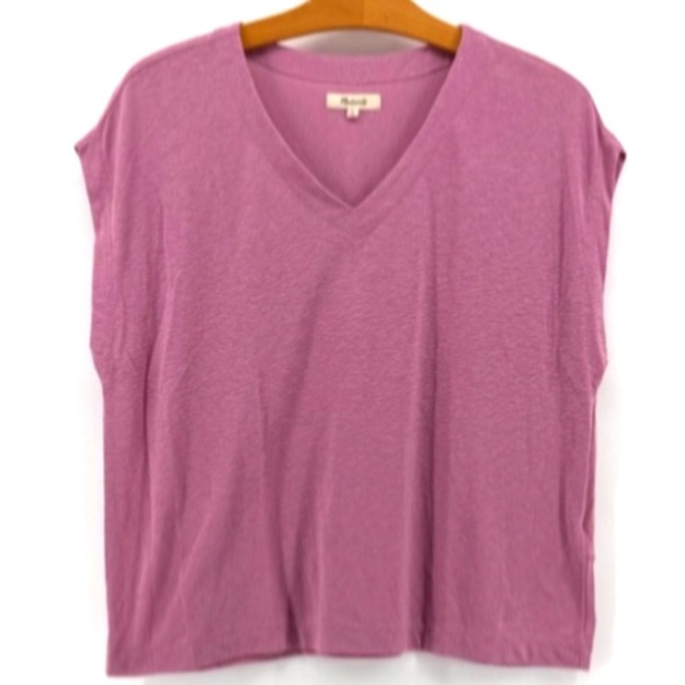 Madewell Linen Blend V Neck Top Women's Medium Pink Cap Sleeve Casual Tee